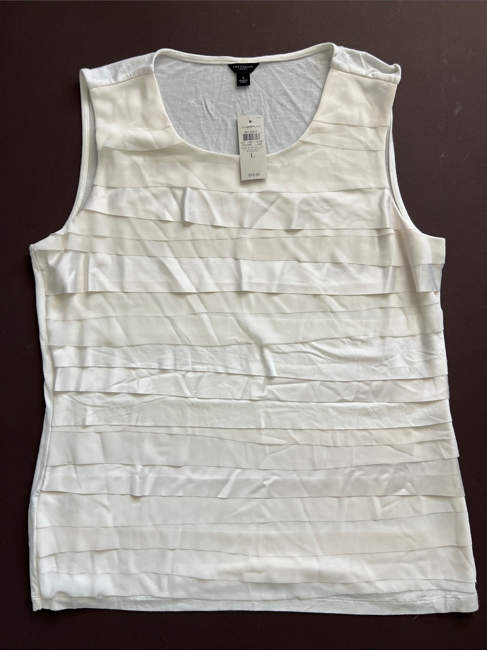 Ann Taylor Cream Sleeveless Ruffle Tank Top